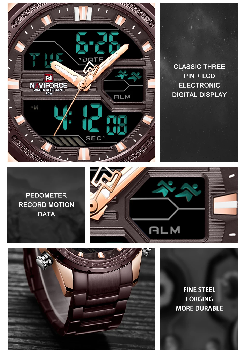 NAVIFORCE, мужские часы, лучший бренд, роскошные, военные, водонепроницаемый, светодиодный, цифровые, спортивные, мужские часы, нержавеющая сталь, мужские наручные часы 9138
