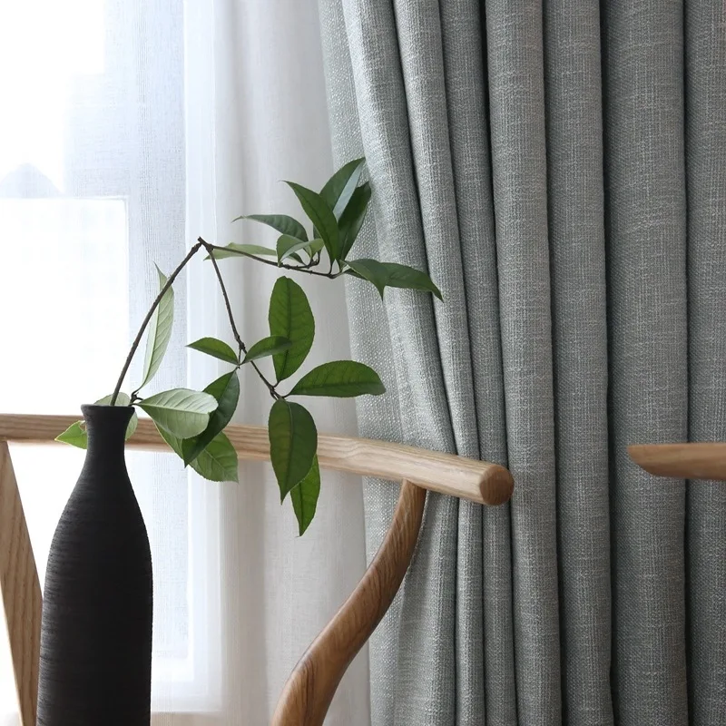 

Northern Europe Simple Japanese Super Vertical Rough Linen Curtain Cloth Thickened and Insulated Pure Color Flax Curtain Cloth