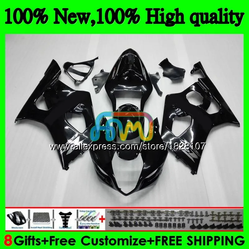 Корпус для SUZUKI GSXR-1000 GSXR1000 03 04 Глянцевый черный 41BS. 5 1000CC GSX-R1000 GSX R1000 03 04 K3 GSXR 1000 CC 2003 2004 Обтекатель