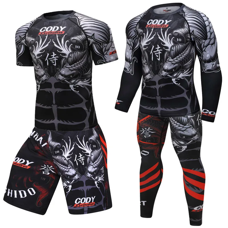 Sports Apparel Men Boxing Set MMA Kickboxing Sets Compression Jerseys