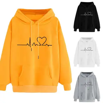 

2020 Women Hooded Coat Love Heart Pocket Long Sleeve Pullover Sweatshirt Harajuku Spring Warm Hoodied Outwear Bluza Damska