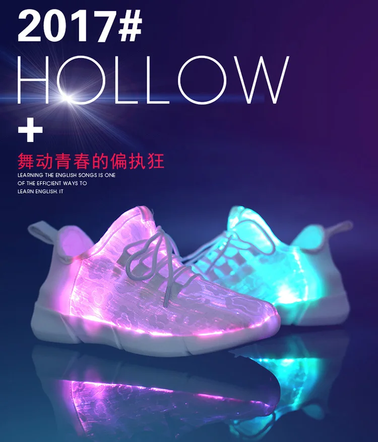 Size25-46 Fiber Optic Fabric Light Up Shoes 11 Colors Flashing Teenager Girls&Boys USB Rechargeable Luminous Sneakers with Light