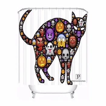 

Custom Colorful Halloween Cat Waterproof Shower Curtain Home Bath Bathroom s Hooks Polyester Fabric Multi Sizes180509-18