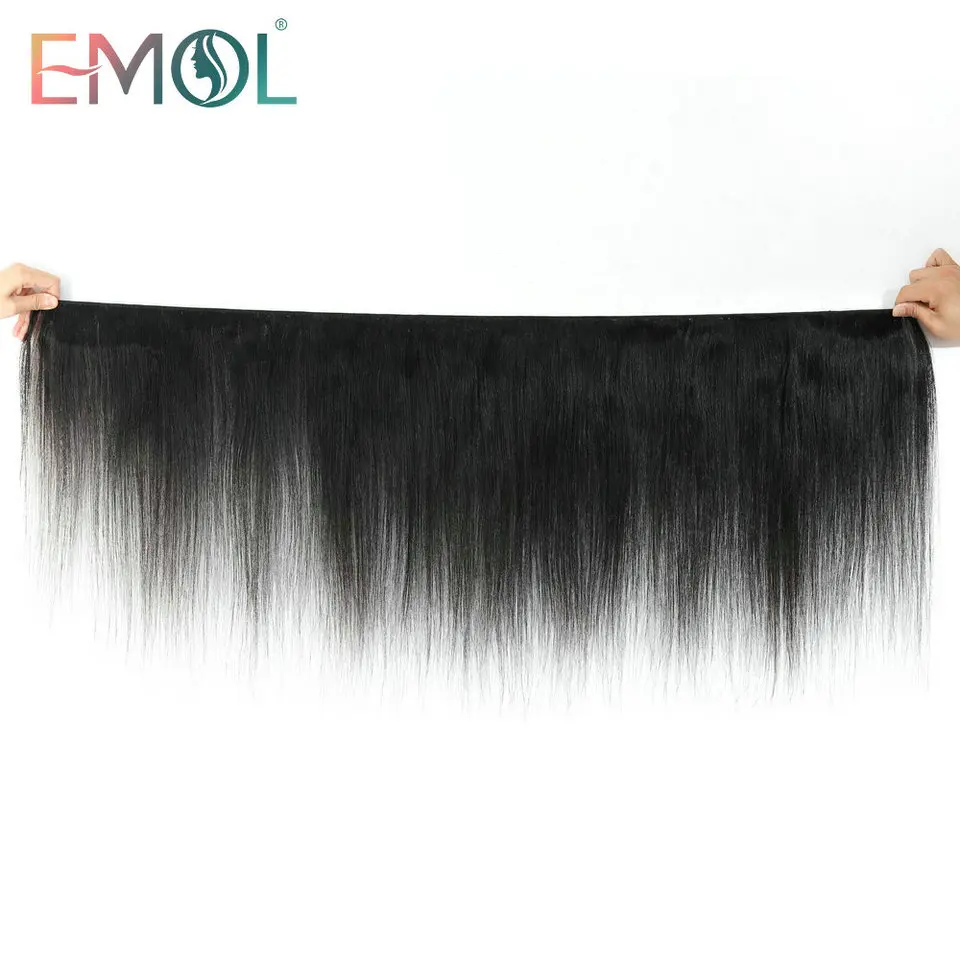 Emol прямые волосы пучок с закрытием перуанские волосы 3/4 пряди с закрытием шнурка не Реми человеческие волосы пряди