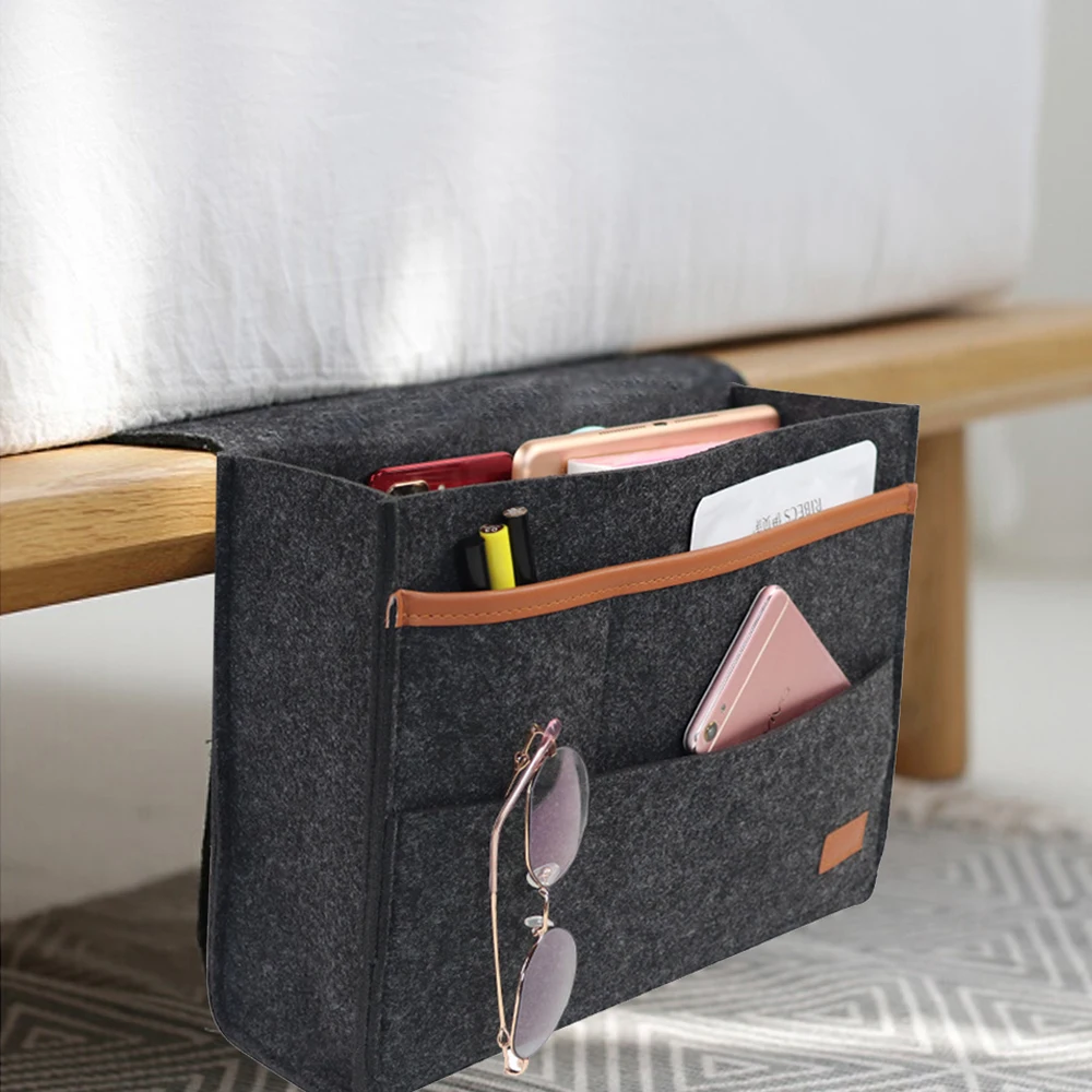

Bedside Storage Bag Felt Bed Sofa Side Pouch Remote Control Hanging Caddy Bedside Couch Storage Organizer Bed Holder Pockets