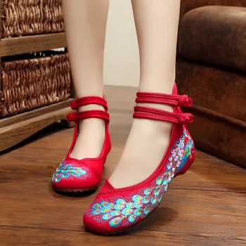 

Charming 2020 Old Beijing Embroidered Women Shoes Mary Jane Flat Heel Denim Chinese Style Casual Cloth Plus Size Shoes Woman