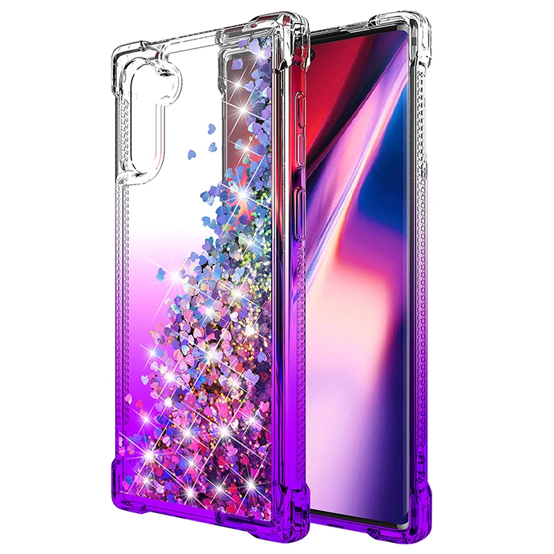 

Four corners airbag Gradient Bling Flowing Liquid Floating Sparkle Soft TPU Quicksand Case for Samsung Galaxy Note 10 Phone Case