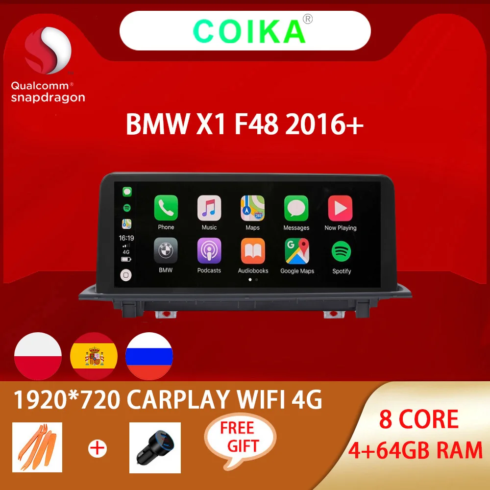 Carplay 1920*720 Система Android 10 Авто GPS навигатор для BMW X1 F48 2016-2019 WIFI 4G 8 Core 4 + 64 Гб RAM IPS