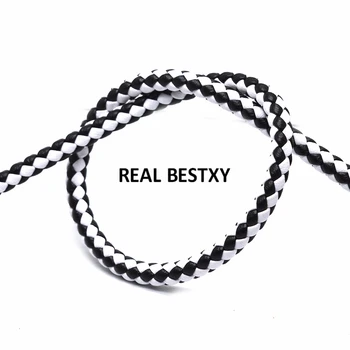 

2m/lot approx 6mm Round Braided Leather Cord black white Leather Cords String Rope Bracelet Findings DIY Jewelry round braided