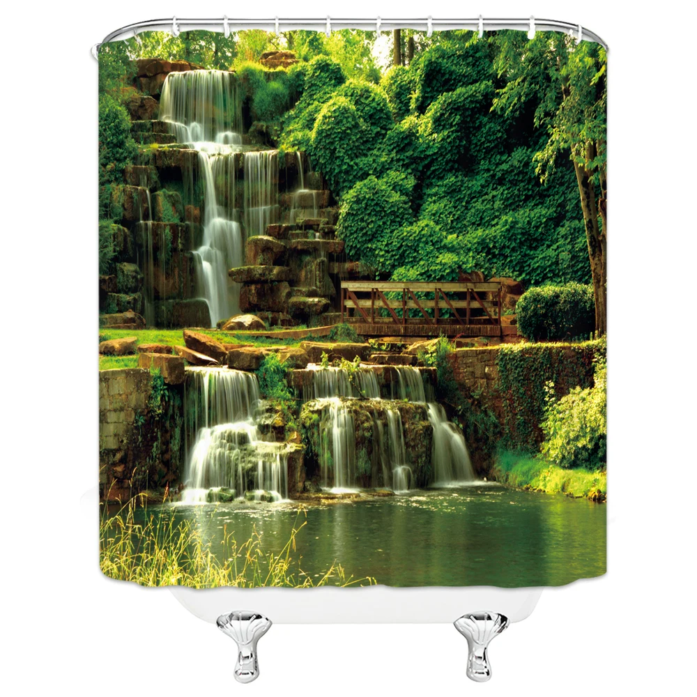180x180cm Fabric Waterfalls Nature Scenery Bathroom Shower Curtain Waterproof BJ 