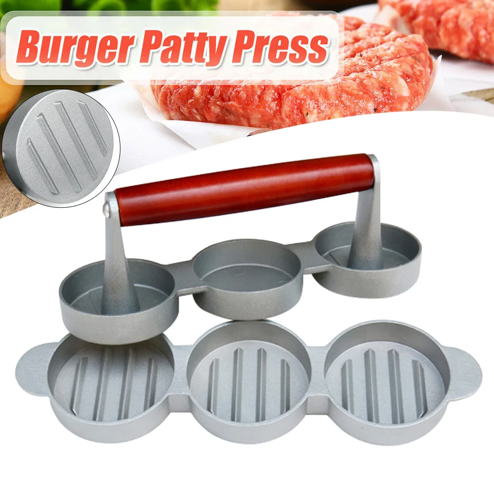 Mold BBQ Non Stick Hamburger Press Mini Meat Beef Grill Triple Patty Maker 3 Slot Aluminum Alloy Kitchen Tool Chef Round Shape