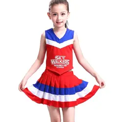 Kids Girls Cheerleader Costume Pleated Skirt Set Dance Show Stage Performance Children Competition Cheer School Team Uniforms