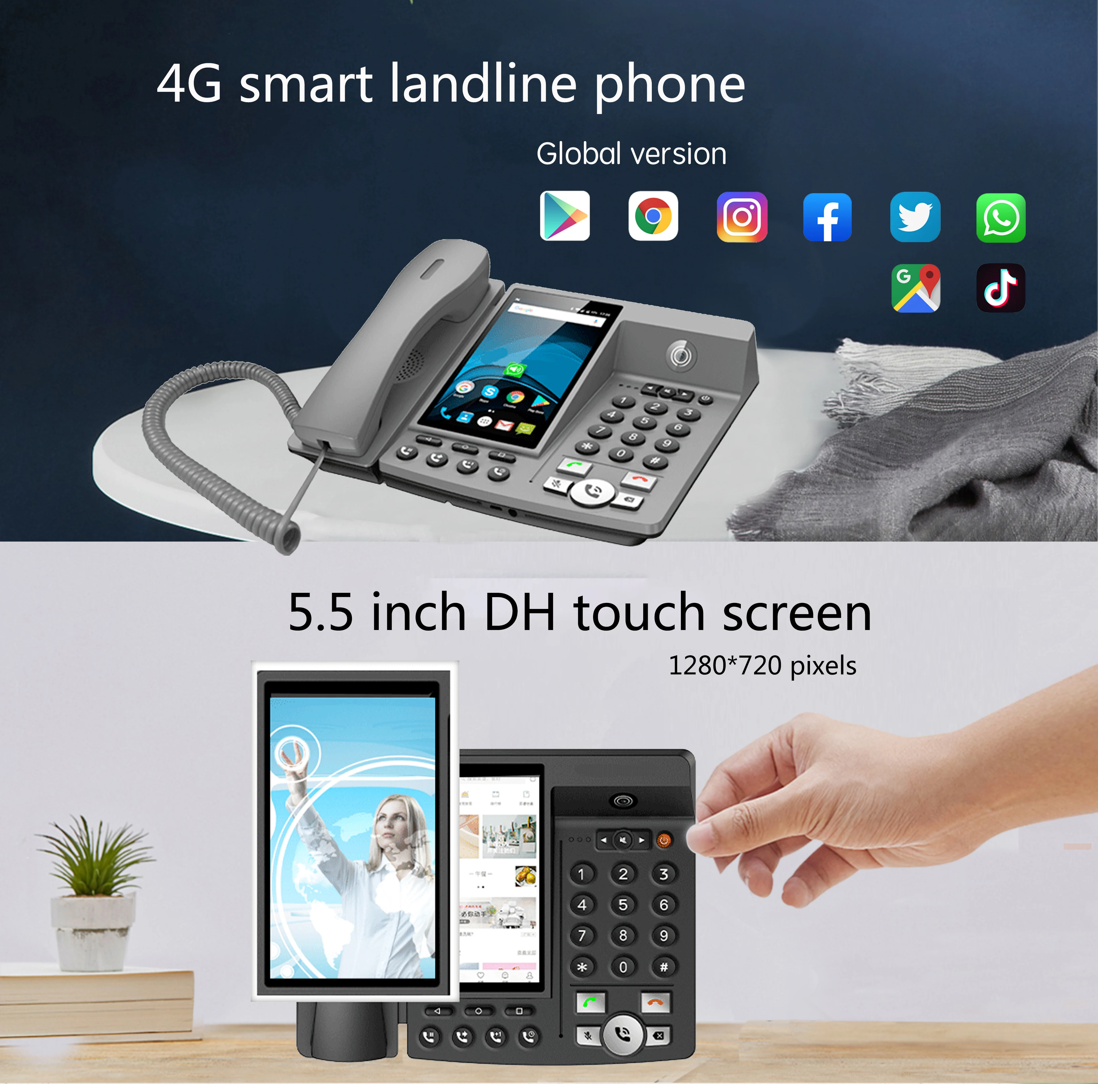 4G VOLTE landline Wireless Big Screen Android 7.0 Google play store Global version Phone multi-Language Smart Phone