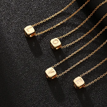 

SONYA A-Z Small Square Letters Necklaces Women/Girl Gold Color 26 Initial Pendant CZ English Letter Jewelry Alphabet Gift