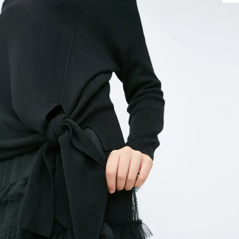 Vero Moda зимний чистый цвет неровный подол с заниженным плечом круглый свитер с вырезом | 318324528