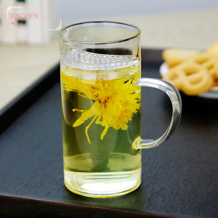 

High Borosilicate Heat-resistant Glass Comes with A Thickened Green Tea Cup Transparent Tea Three-piece Cup Filter Lazy
