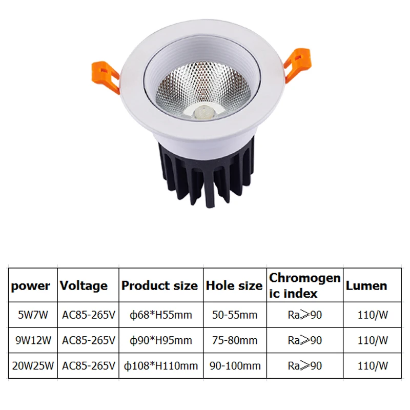 Super Bright Epistar COB LED Recessed Downlight Dimming Warm White/Natural White/Cold White LED Ceiling Spot Light AC220V 110V