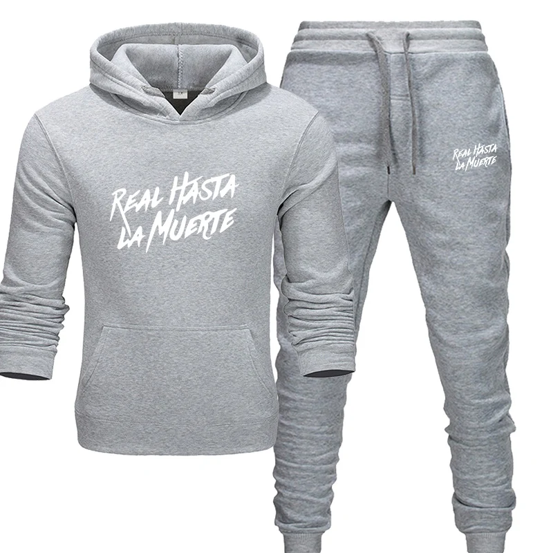 gray suits Настоящая Hasta La Muerte брендовая одежда толстовки+ штаны комплекты из двух предметов модные толстовки с капюшоном для мужчин спортивный костюм Толстовка Осень JOOJK - Цвет: gray suits