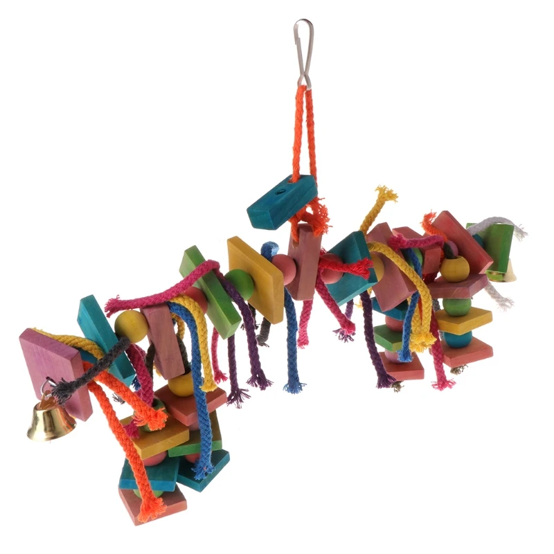 Hot Parrot Toy Chew Bite Strands Colorful Rope Wooden Bird Parakeet Hanging Cage