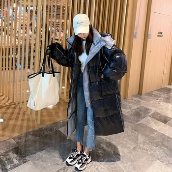 

Long Puffer Jacket Women 2020 Fashion Thicken Warm Casual Hooded Oversize Glossy Winter Female Down Coat Snowwear Loose Plaszcz