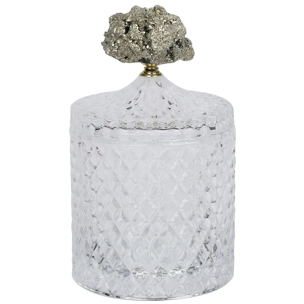 

Crystals Glass Candy Jar Natural Pyrite Stones Nut Storage Box Glass Jar Wedding Party Home Decor