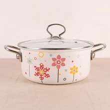 Европейский стиль керамическая эмаль утолщение Двойные Уши суп из нержавеющей стали ручка стеклянная крышка кастрюля 22 см