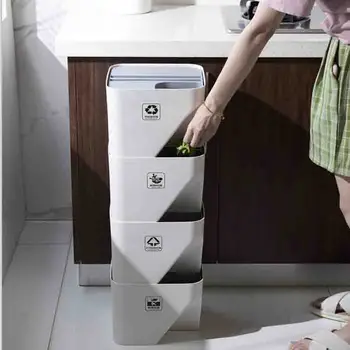 

1PC Kitchen Trash Can Recycle Bin Stacked Sorting Trash Bin Household Dry And Wet Separation Waste Bin Rubbish Bin for Bathroom