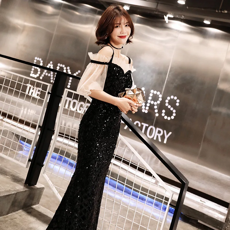 Элегантное Длинное Вечернее Платье Русалка Qipao изысканное шикарное платье-фонарик с коротким рукавом для выпускного вечера платье макси с открытыми плечами