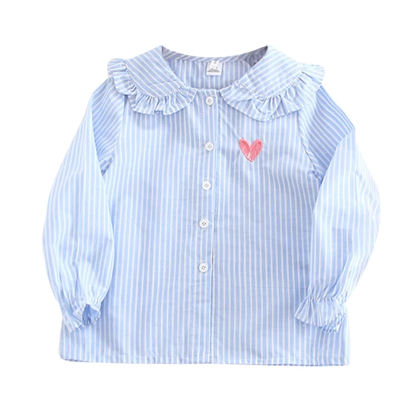 

Autumn Baby Girls Shirts Kids T-shirts Striped Clothes Baby Girl Clothes Spring Heart-shaped Embroidery Long Sleeve Tops
