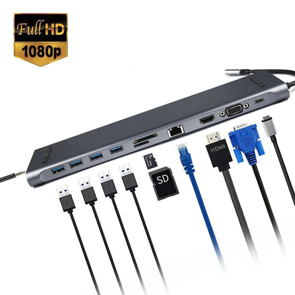 Ouhaobin 11 в 1 type-c концентратор HDMI адаптер usb type-c к HDMI VGA RJ45 адаптер с 3 x USB 3,0 портом