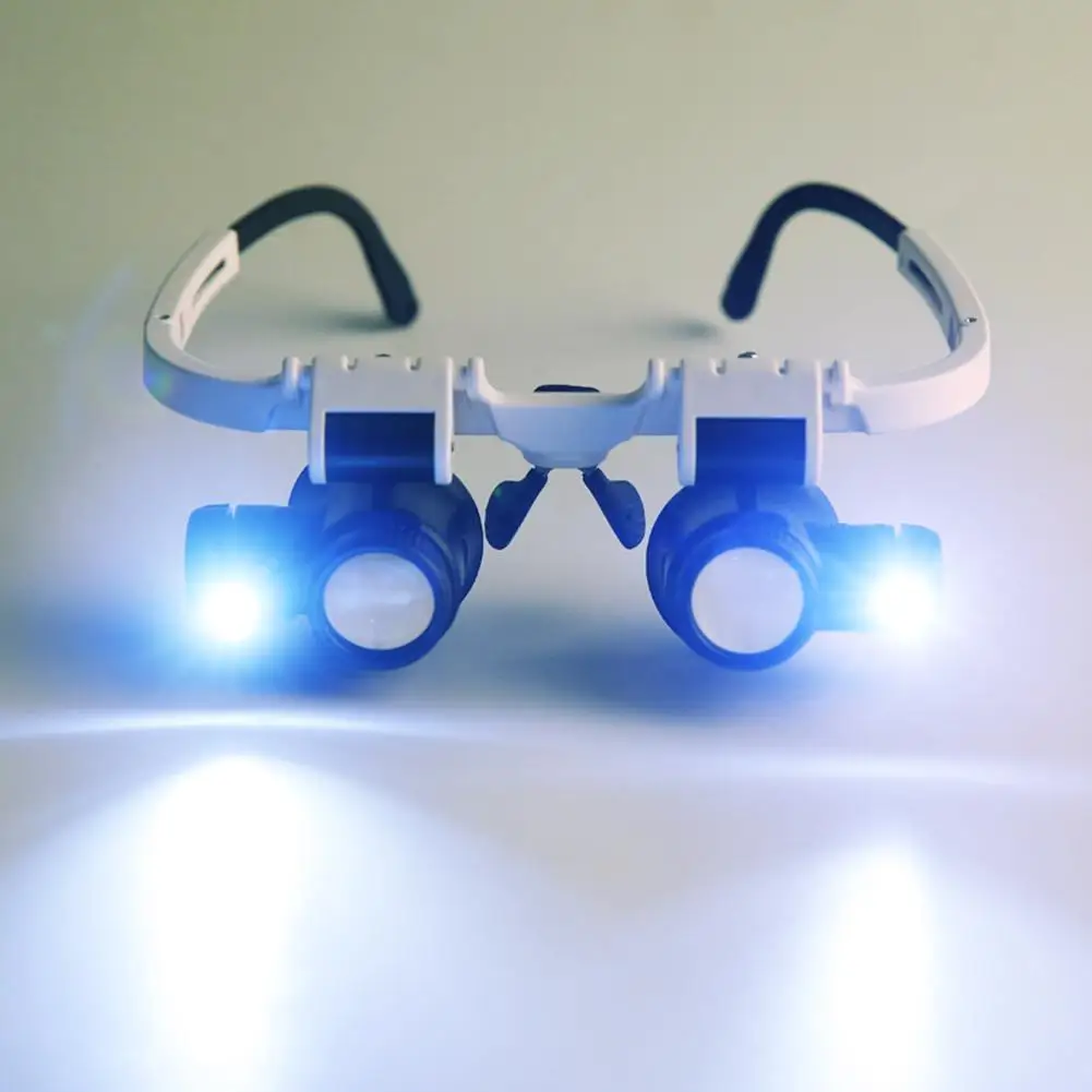 9892H-1 Head Mounted LED Lamp Acrylic Lenses Double Eye Glasses Magnifier Loupe