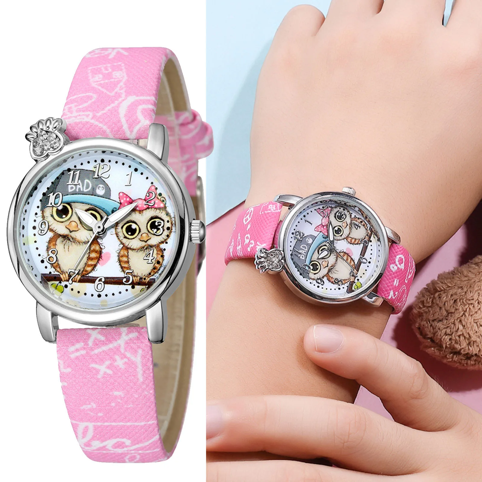 Relogio infantil Children Watches Fashion Sports Cute owl cartoon pattern leather strap Quartz Watch WristWatch часы детские W3 afbeelding