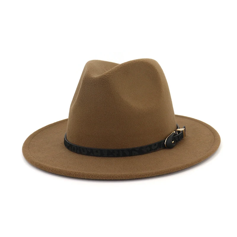 Khaki fedora FS 12 цветов, модная джазовая шляпа для женщин и мужчин, шерстяная фетровая шляпа с поясом, зимняя фетровая шляпа-федора, женская шапка Sombrero Mujer - Цвет: Khaki fedora