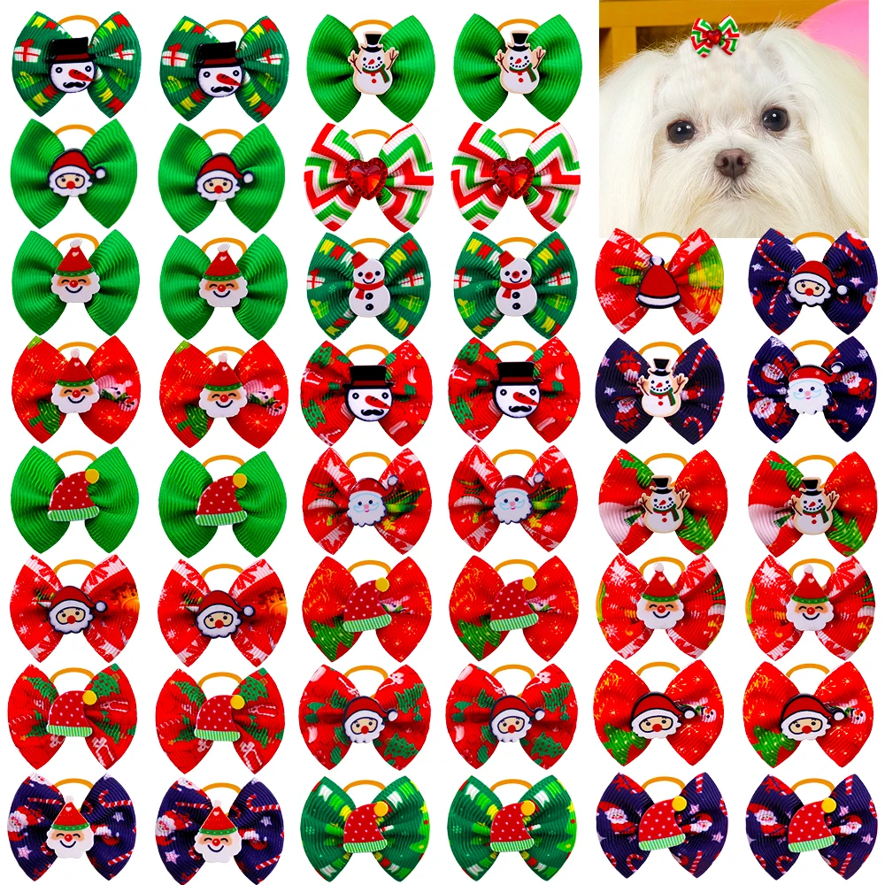 

100pcs Christmas Dog Bows Diamond Pet Hair Bows Xmas Pet Dog Hair Accessories Small Dog Hair Bows Rubber Pet Grooming Products