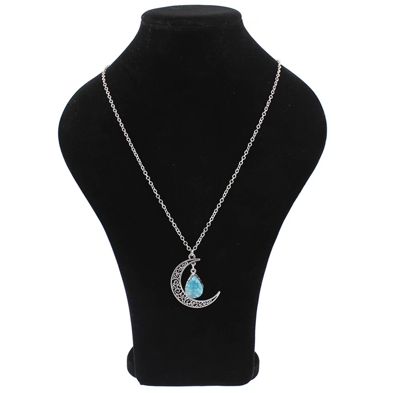 Винтажный Galaxy Moon Crystal Crescent Moon черный, красный и синий кварцевый и из натурального камня ожерелье с опалом подвески