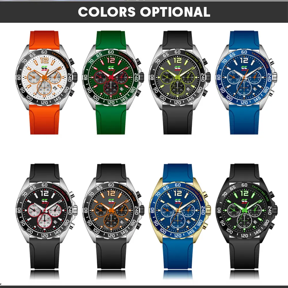 SWISH Sport Men QUARTZ Gift Watch Rubber Band 24 Hours Chronograph Multi-function Six-pin Relogio Masculinob Three-eye Watch