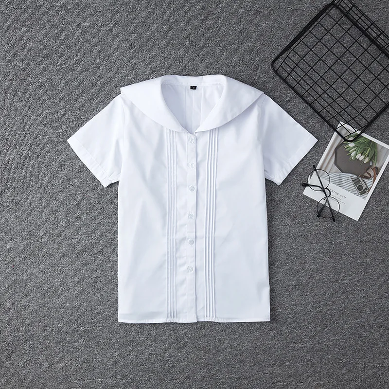 White Cotton Japanese Middle High Student School Dress For Girls JK Uniforms Sailors Suit Short Sleeve White Shirt Women Tops 3