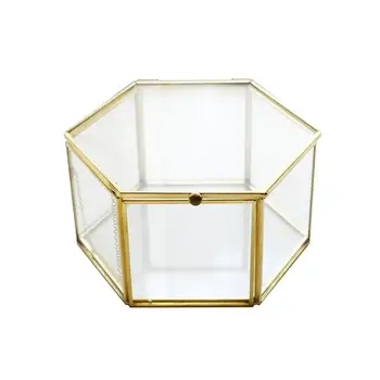 

Geometric Clear Glass Jewelry Box Organizer Holder Necklace Storage Container