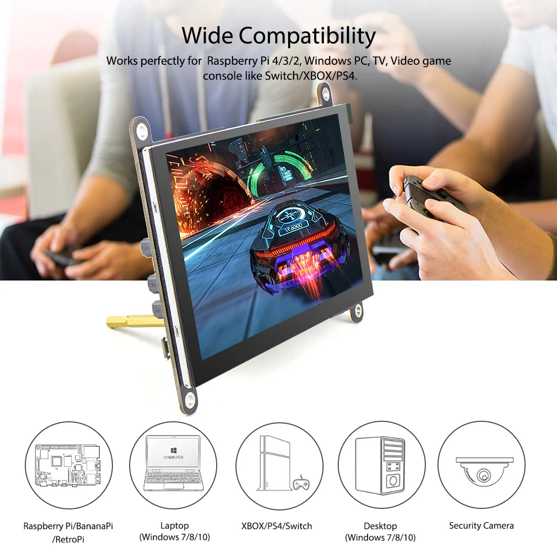Polegada Tela Compatível com Hdmi Raspberry pi 800x480 Tela Capacitiva Touch Monitor Alto-falante Embutido com Controle de Retroiluminação 5 - Imagem 2