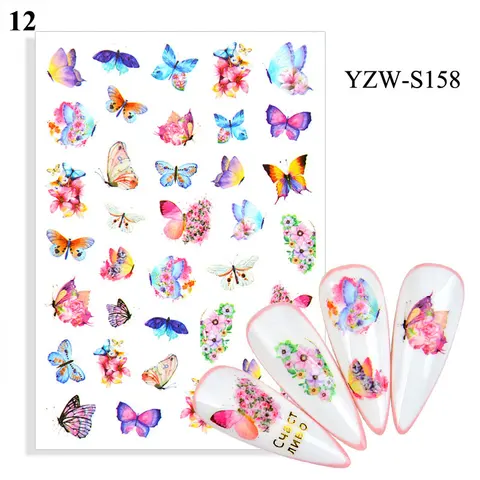 Flower Leaves Self Adhesive Sliders Beauty Nail Foils Blue & Black Summer Art Nail Stickers 3d Decals New 2021