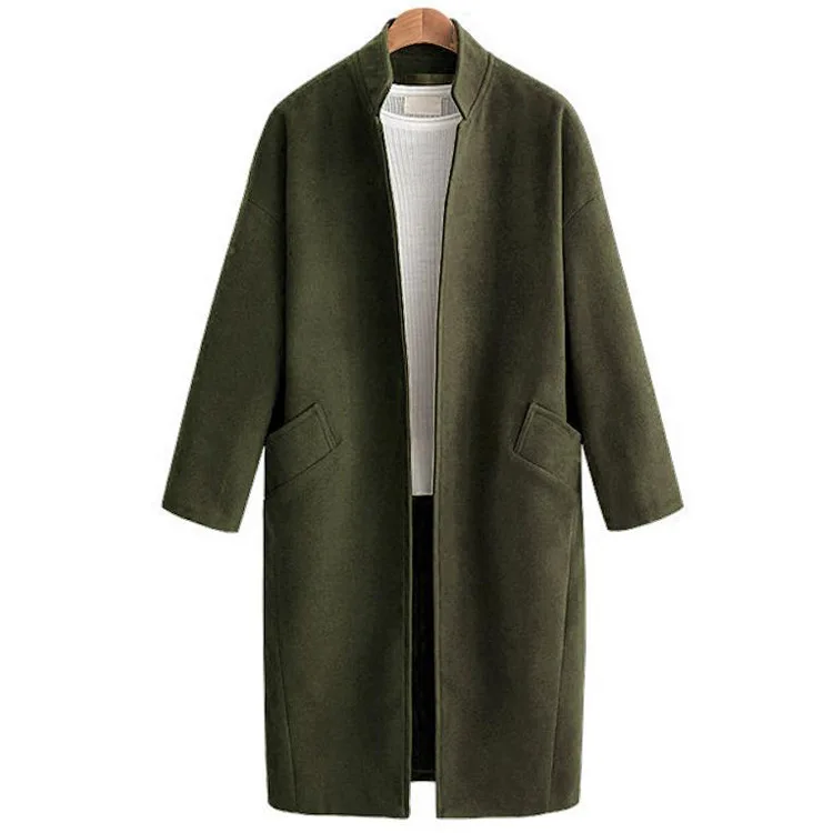 Fashion Casual Long Wool Blend Ladies Coat Solid Slim Women's Jacket Open Stitch Korean Womens Fashion Coat