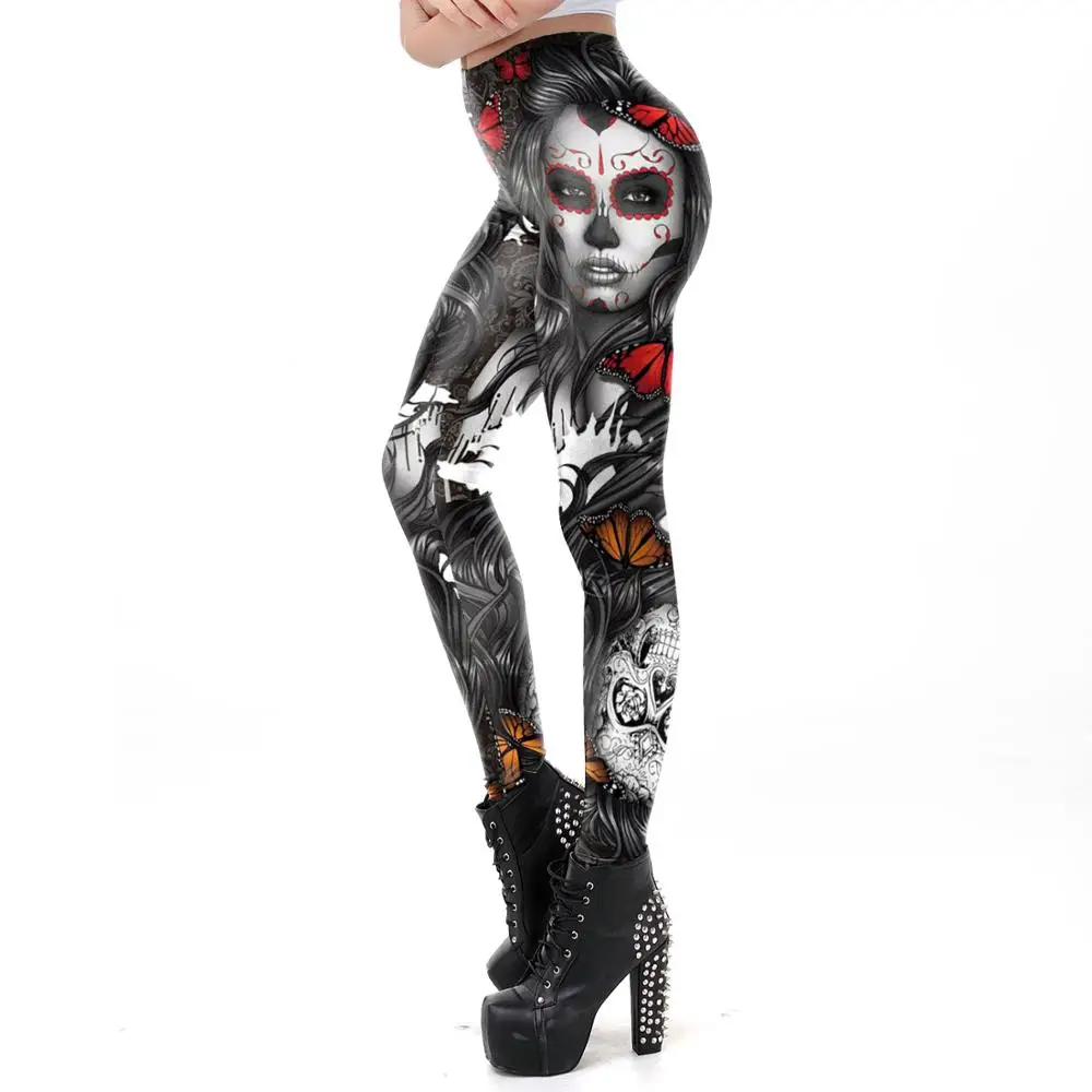 

Push Up Women Leggings Skull Print Skinny Slim High Waist Yo ga Pants Joggng Ladies Workout Fitness Legging