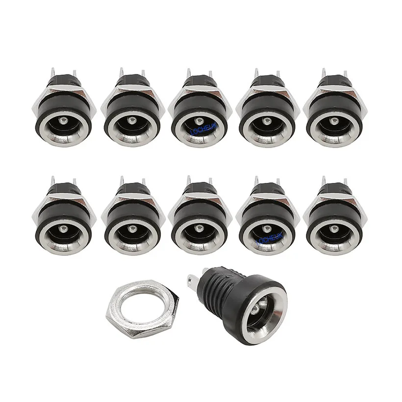 10/5/2 Uds 5,5x2,1mm alimentación DC Jack de alimentación hembra conector de montura de Panel adaptador de enchufe 2 terminales tipo 5,5*2,1 conector de CC