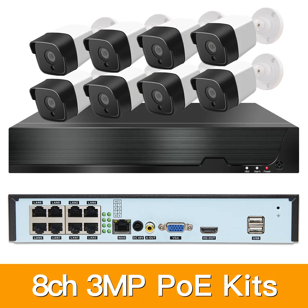 

8ch 3MP POE Kits H.265 System CCTV Security PoE NVR Outdoor Waterproof Bullet IP Camera Surveillance Alarm Video P2P P6Spro