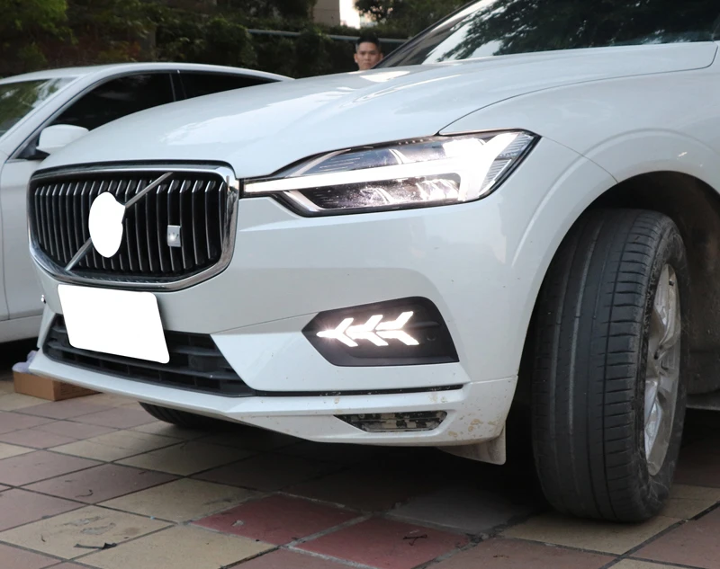 2 шт. для Volvo XC60 светодиодный дневные ходовые огни DRL с отверстием для противотуманной фары желтый указатель поворота синий ночной Светильник