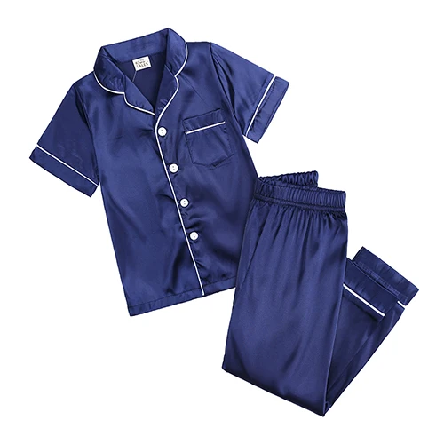 baby nightgown 2pcs Infant Baby Boy Girl Pajamas Silk Satin Top Pant Long sleeve Solid Button-Down Pyjamas Satin Set  Nightgown Child Sleepwear pajamas for kid girl Sleepwear & Robes