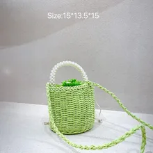 

Bag Female New Mori Series Handmade Pearl Straw Woven Bag Fashion All-match Bucket Bag Shoulder Messenger Bag Round Straw Tote