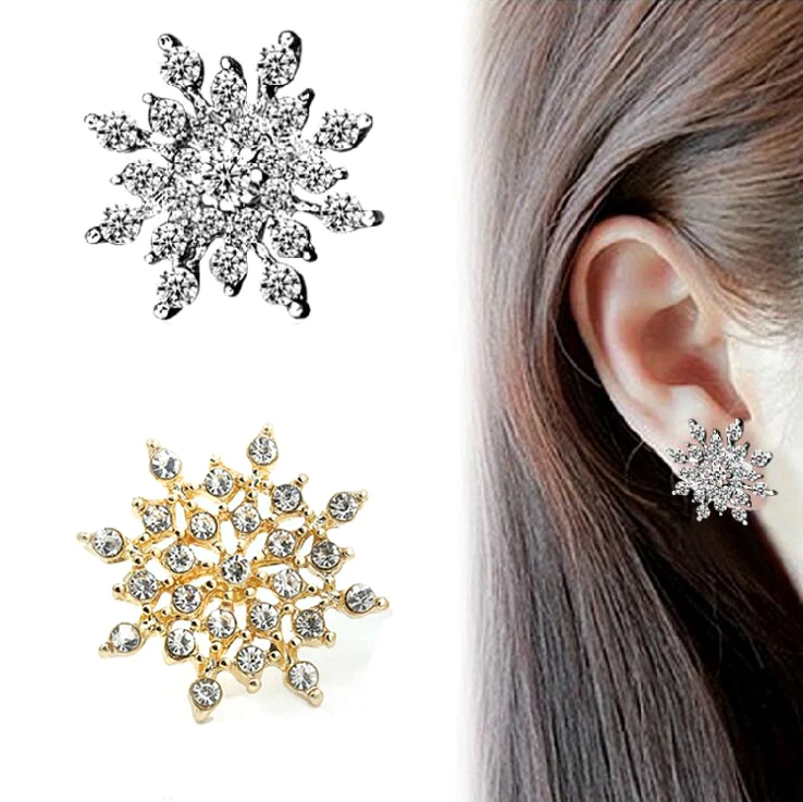 

New Fashion Crystal Earring New Earring Cute Snowflake Earrings For Women Flower Luxury Earrings Jewelry Christmas Gift