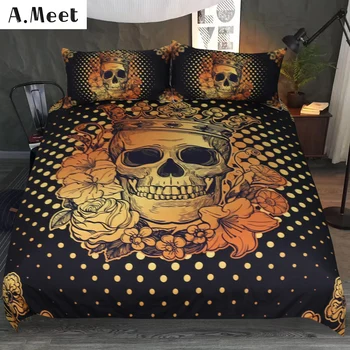

Fundas Nordicas Para Cama Bed Linen 3D Skull Bedding Set Couples Bed Set Skull Duvet Cover Double Gold Colchas Cama Matrimonial