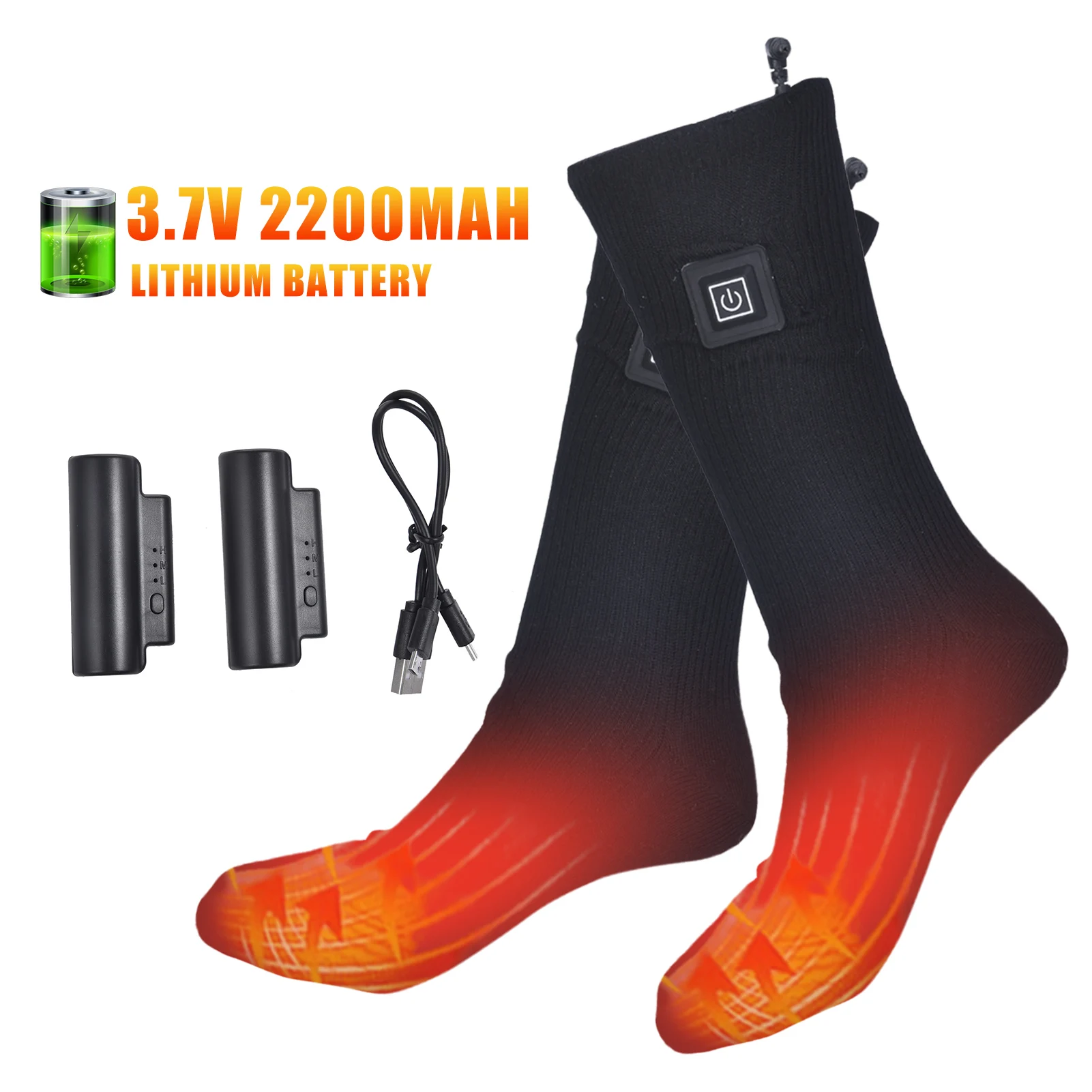 

3.7V 2200mAh Button Electric Heating Socks Rechargeable Battery Powered Winter Warm Outdoor Skiing Cycling Socks Thermal Socks